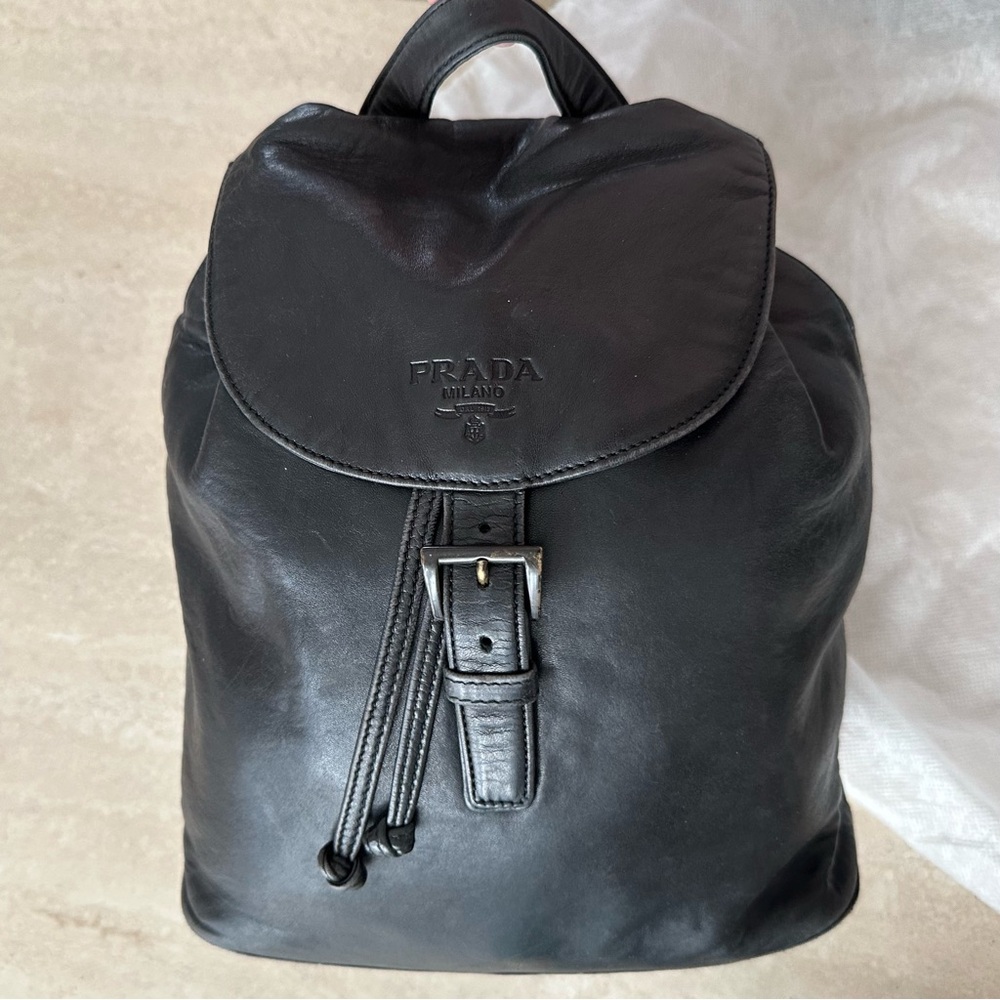 Prada Vintage Leather Chain-Strap Mini Backpack – Black/Gunmetal, Made in Italy